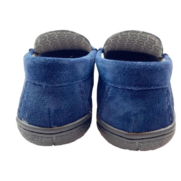 Lands End Slippers Men's 10 Blue Suede Slip On Moccasins Flannel Lined - Picture 7 of 8